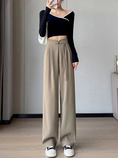 New American Solid Color Wide Leg Pants Simple Basic Slim